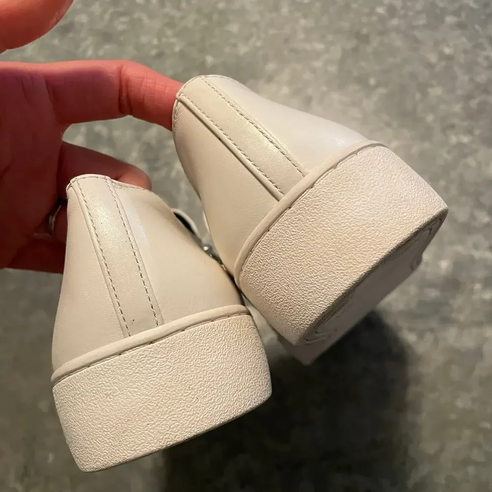 Michael Kors Grayson Slip On Leather Sneakers Shoes 8.5 White Metallic Gray Zip